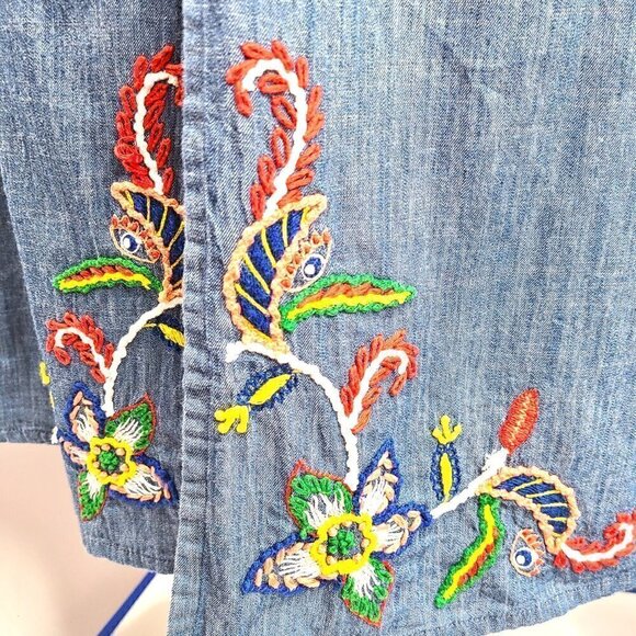 Banjanan Ornate Floral Embroidered Chambray Skirt - Picture 3 of 9